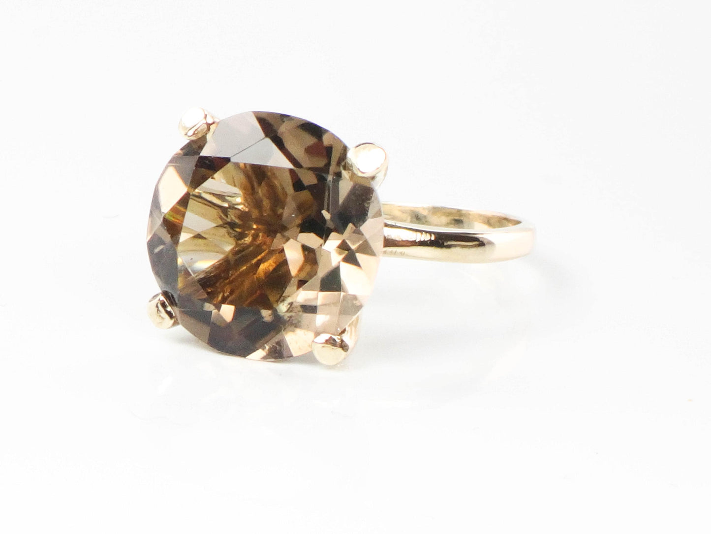 Vintage 14k Yellow Gold Smoky Quartz Ring - 1970s Statement Ring, Size 8