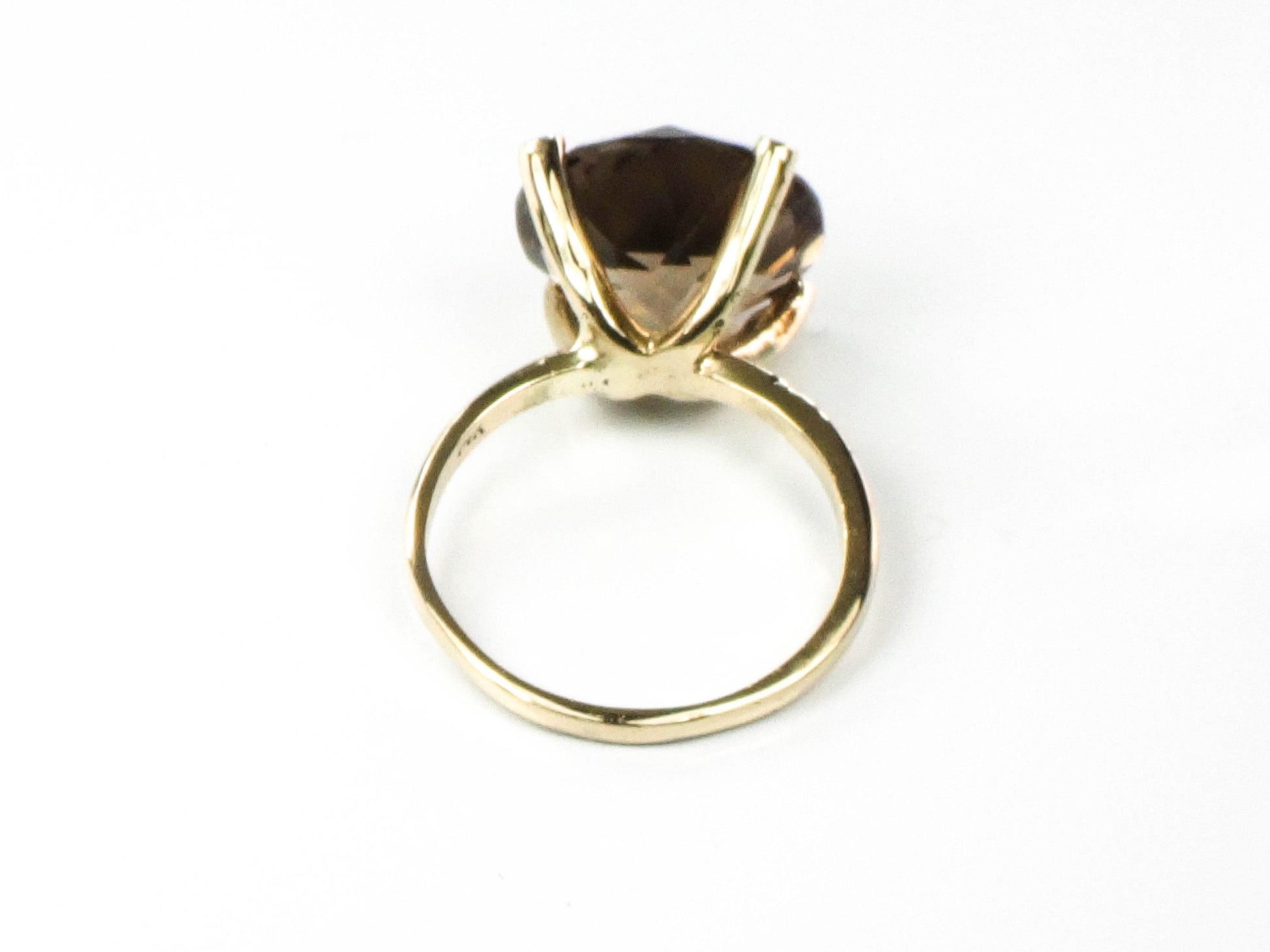 Vintage 14k Yellow Gold Smoky Quartz Ring - 1970s Statement Ring, Size 8