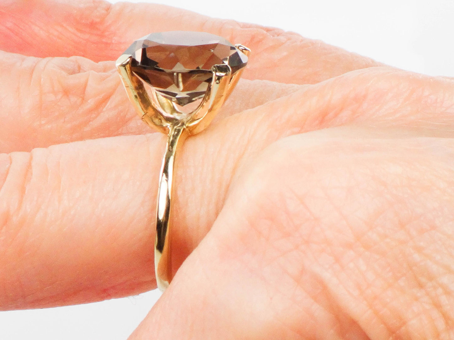 Vintage 14k Yellow Gold Smoky Quartz Ring - 1970s Statement Ring, Size 8