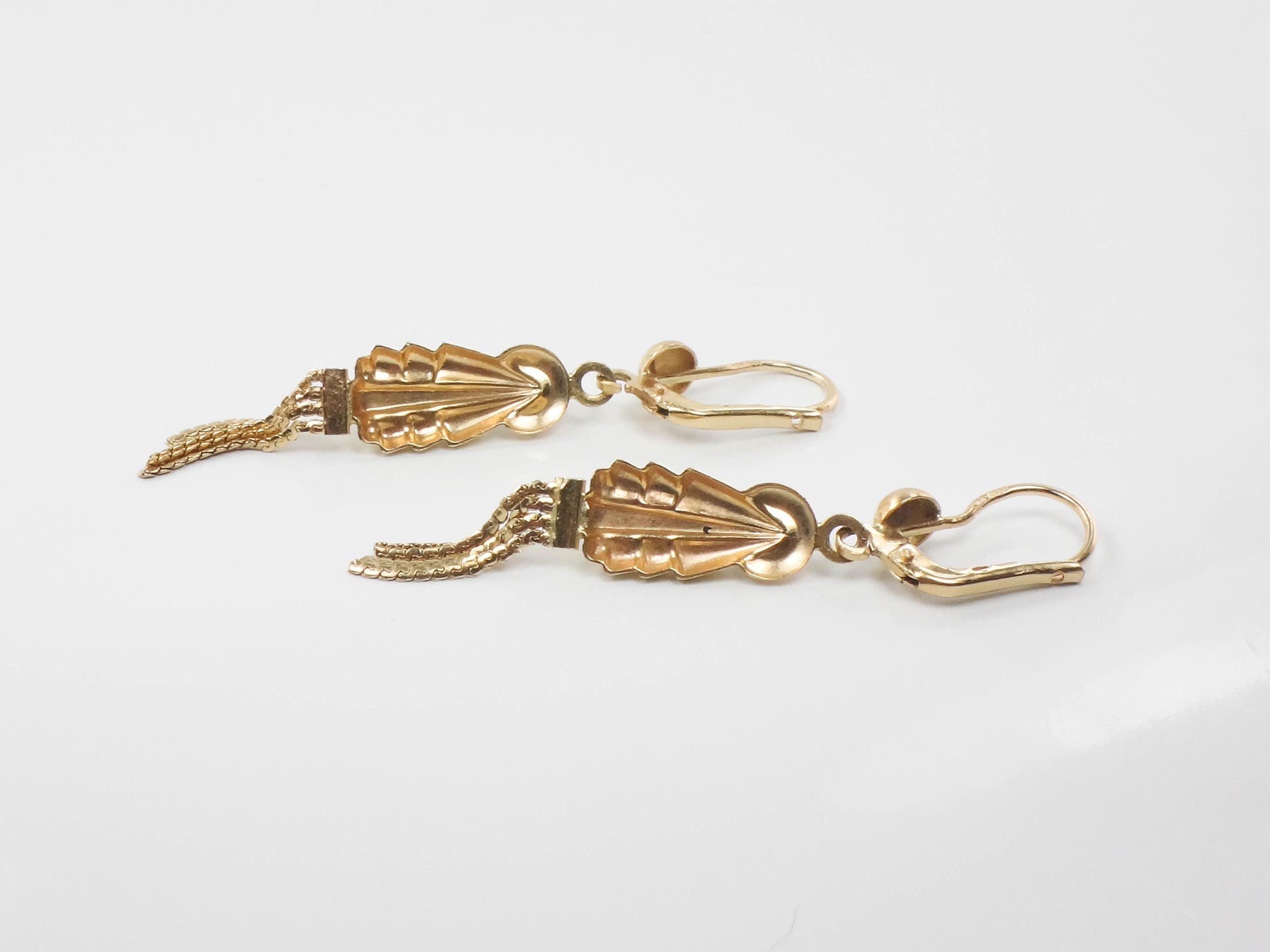 Fringe Dangle Earrings - Vintage 14k Yellow Gold Boho Style Multi-Color Glass Earrings with Lever Backs