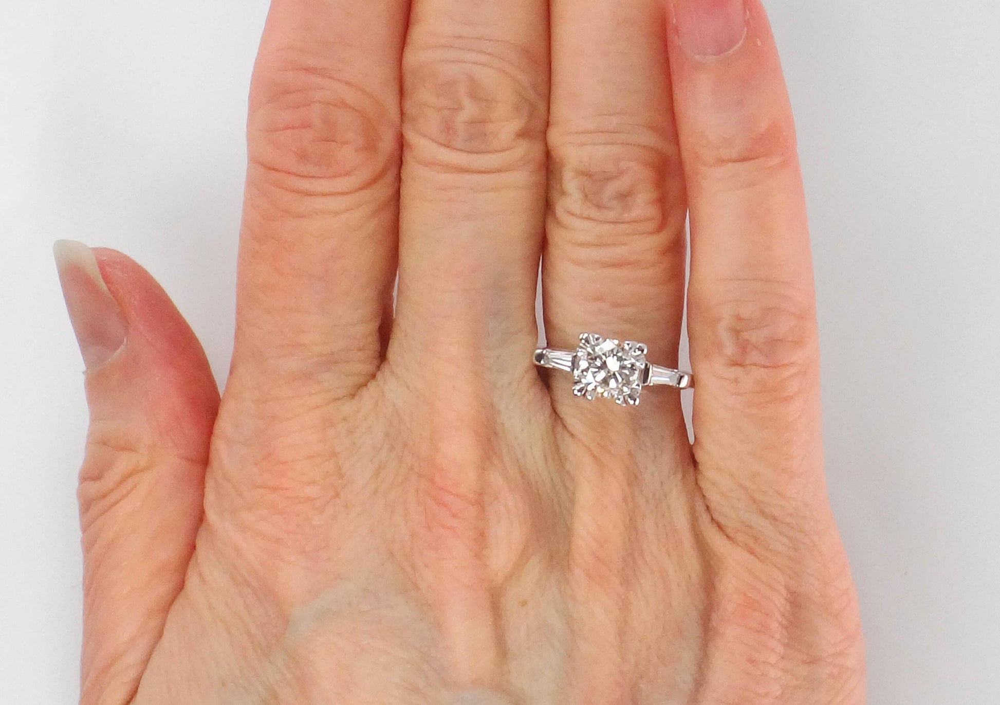 Vintage 14k White Gold Diamond Engagement Ring with Baguettes, Size 6