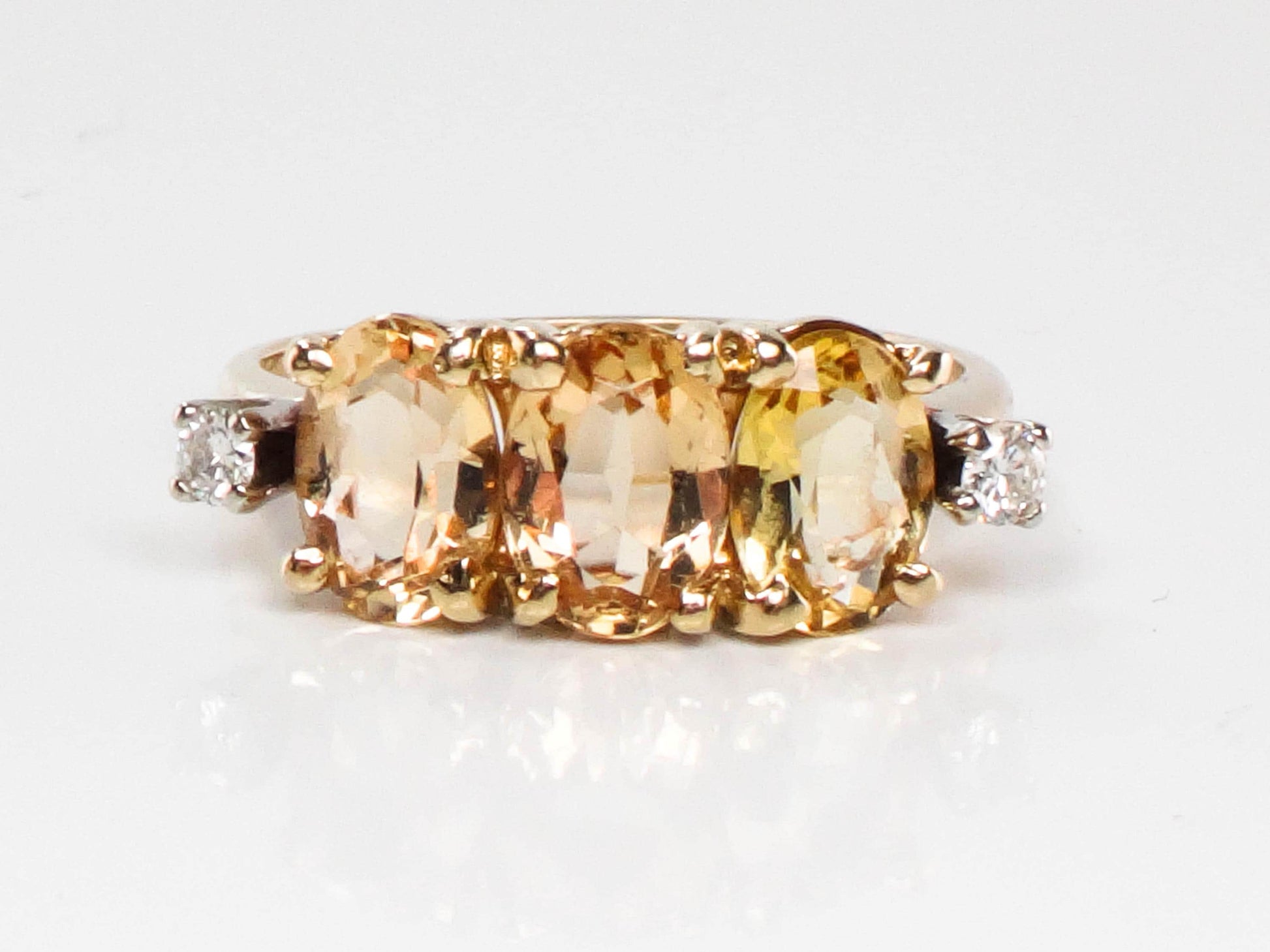 Vintage 14k Gold Golden Topaz Diamond Ring - November Birthstone, Size 6
