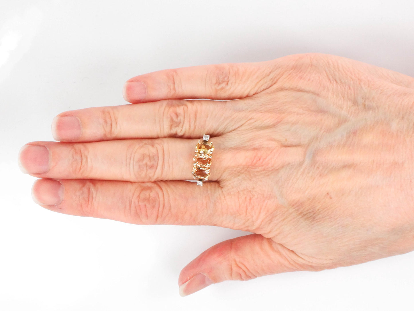 Vintage 14k Gold Golden Topaz Diamond Ring - November Birthstone, Size 6