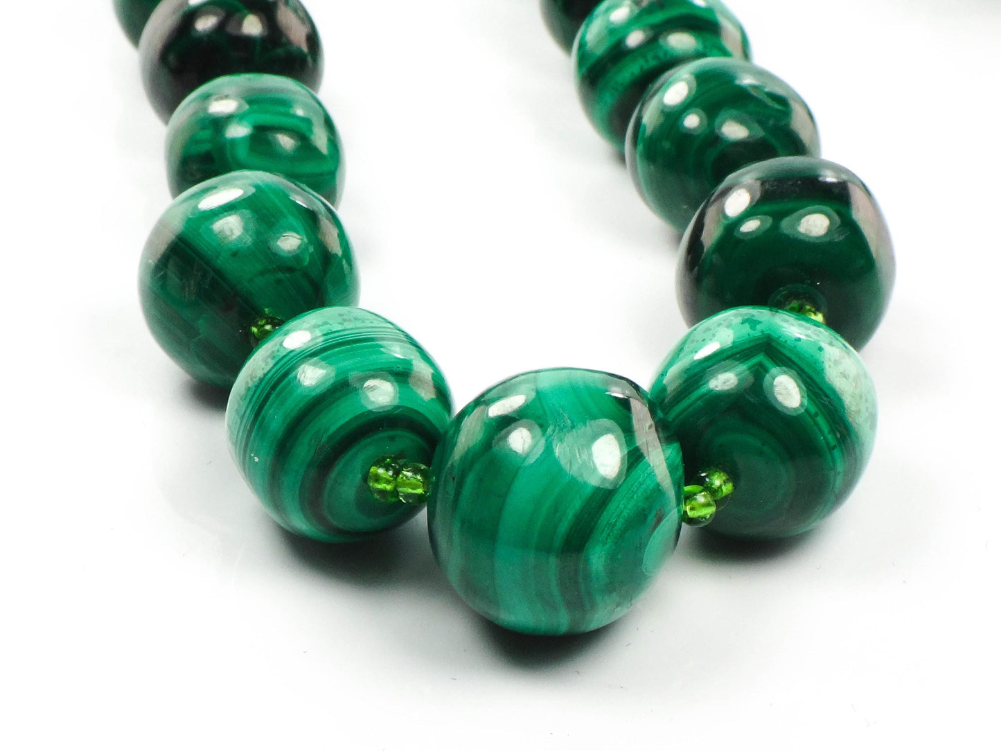 Vintage Natural Malachite Bead Necklace, Tapered Green Stone Necklace, 26"