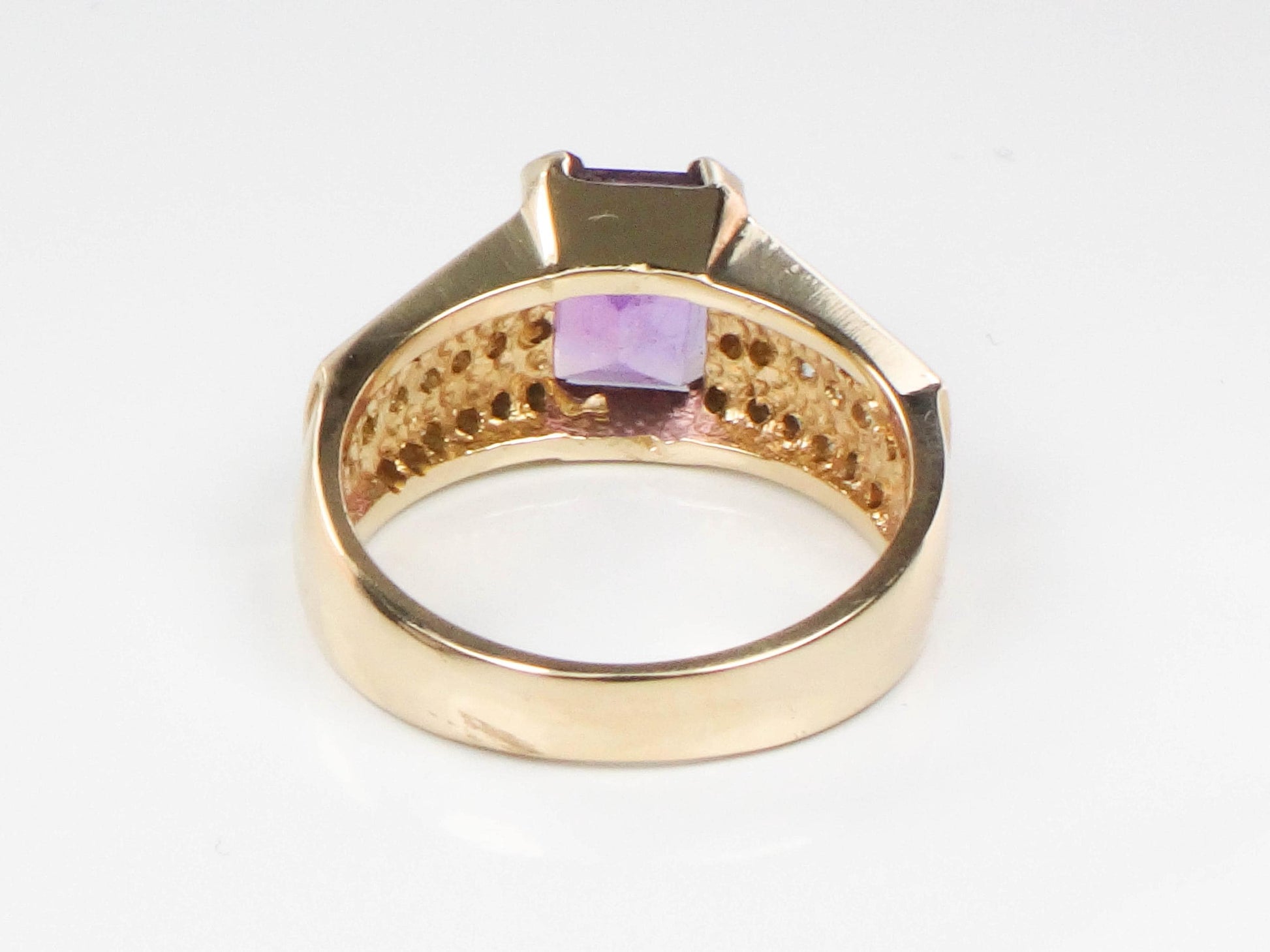 Vintage 14k Gold Natural Amethyst Ring with Diamonds - Purple February Birthstone Ring - Size 6 1/4