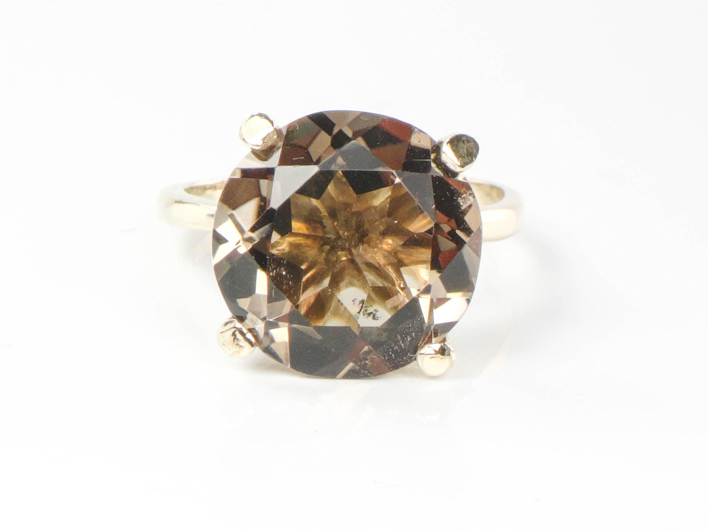 Vintage 14k Yellow Gold Smoky Quartz Ring - 1970s Statement Ring, Size 8