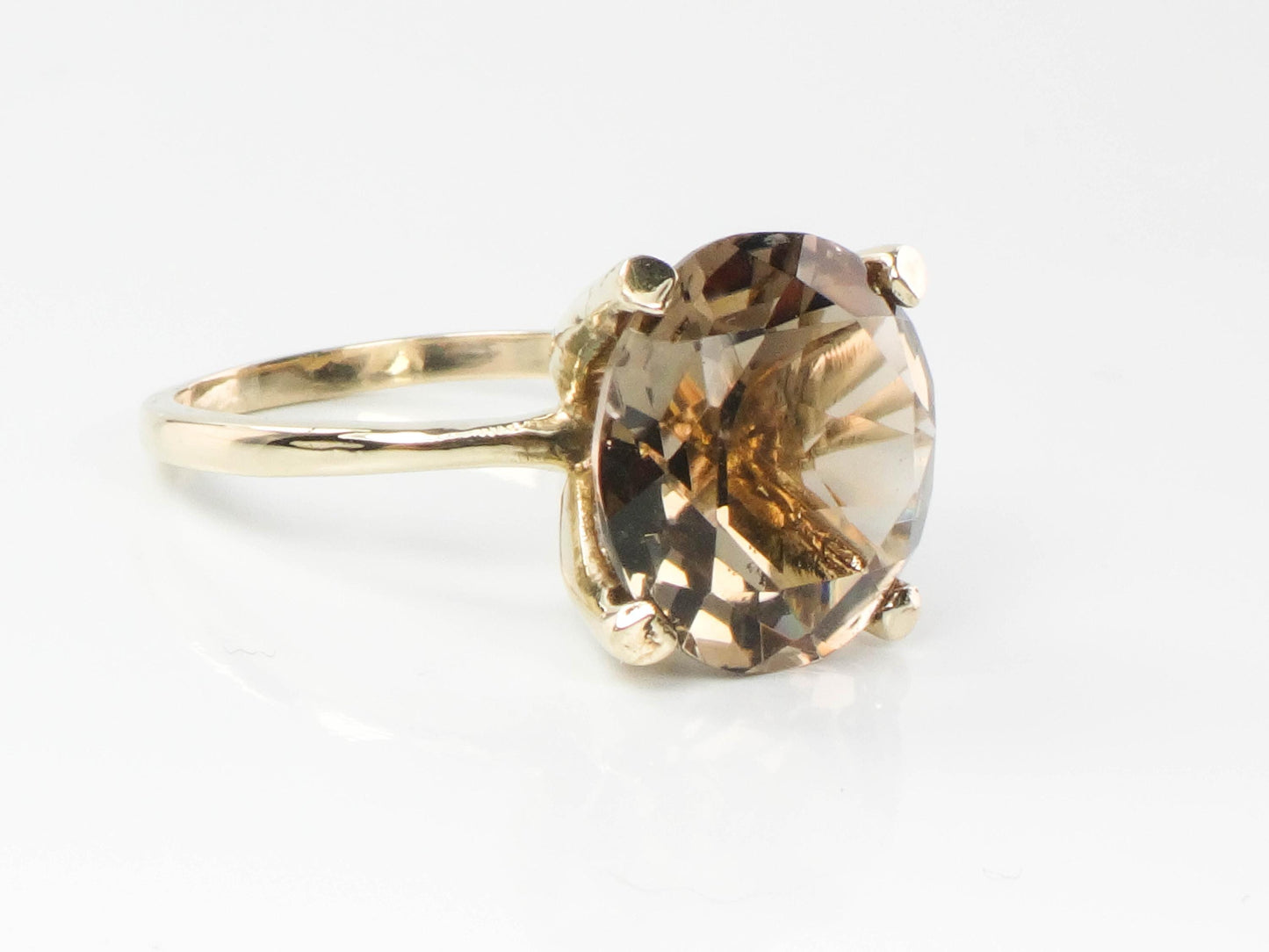 Vintage 14k Yellow Gold Smoky Quartz Ring - 1970s Statement Ring, Size 8