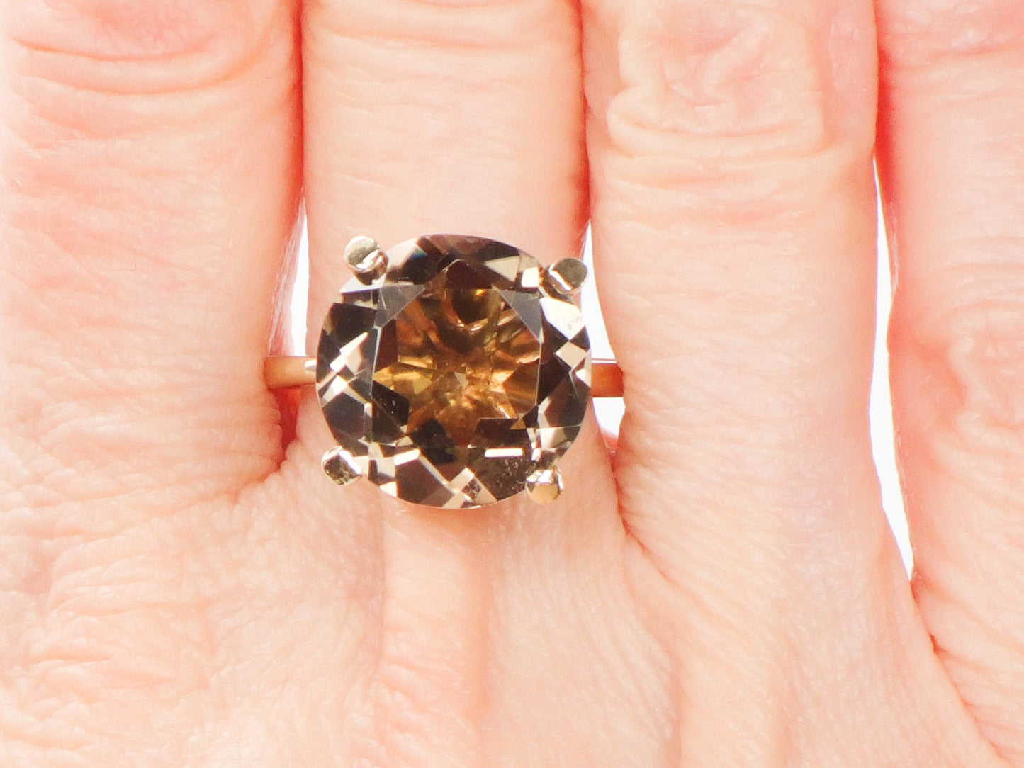 Vintage 14k Yellow Gold Smoky Quartz Ring - 1970s Statement Ring, Size 8