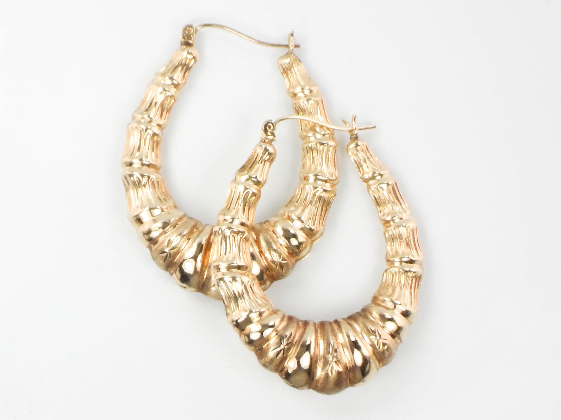 Vintage Large 10k Yellow Gold Oval Hoop Earrings, 1.7" Long