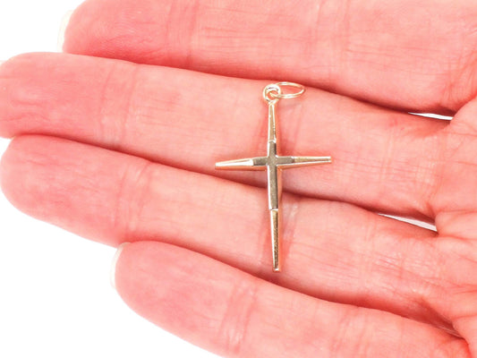 Vintage 14k Two Tone Solid Gold Cross Pendant Unisex with Simple Design
