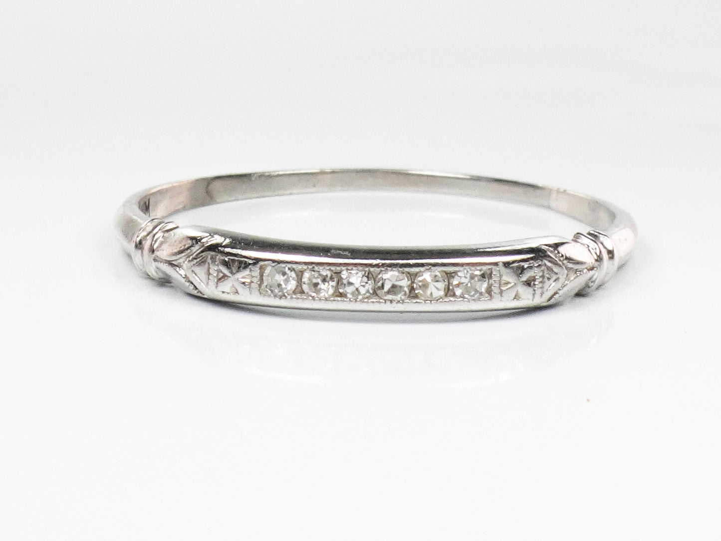 Vintage Platinum Diamond Wedding Band - 1930s Thin Stacking Ring Size 11.75