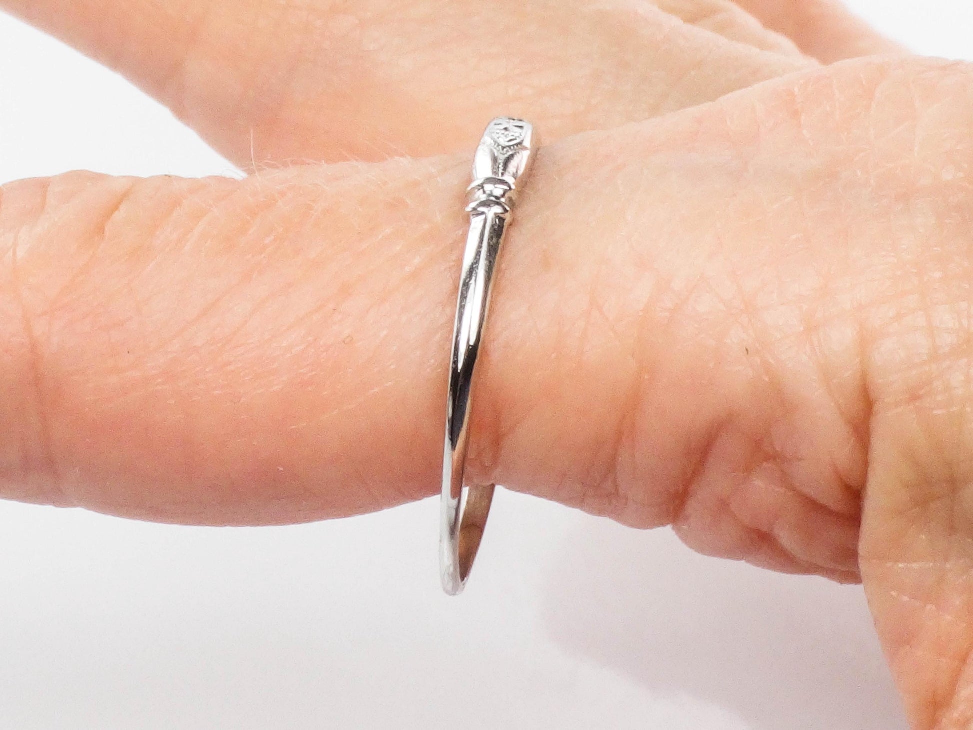 Vintage Platinum Diamond Wedding Band - 1930s Thin Stacking Ring Size 11.75