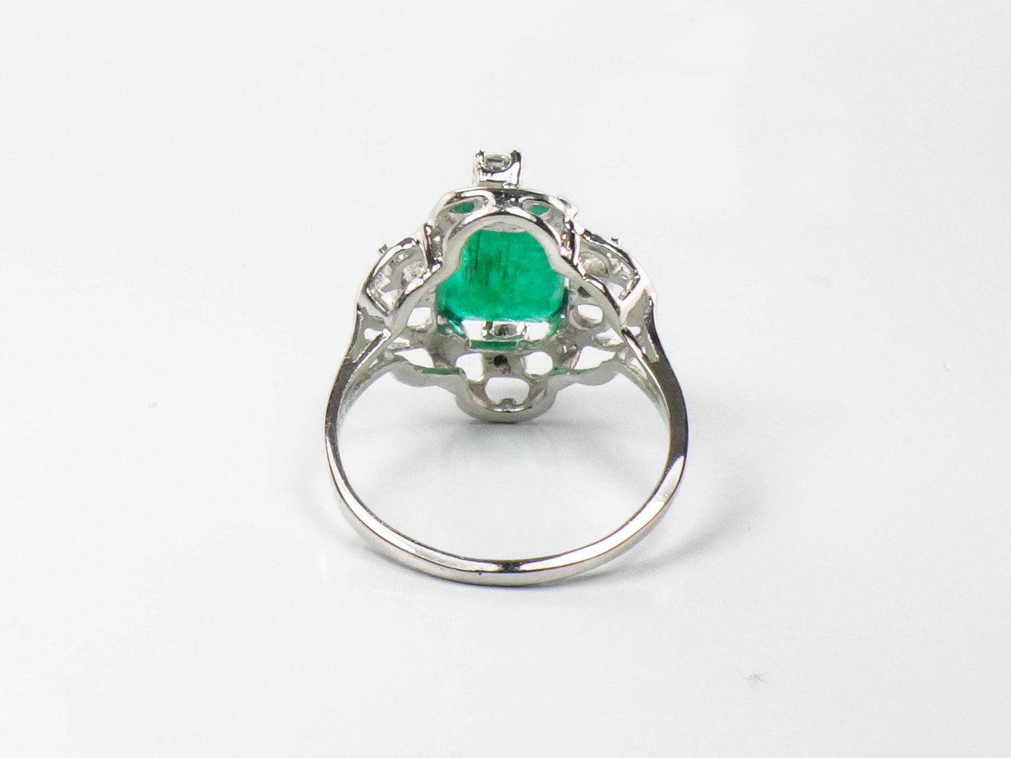 Vintage 14k White Gold Natural Emerald and Diamond Ring, Approximately 1.15 CT Emerald, May Birthstone Size 7.5
