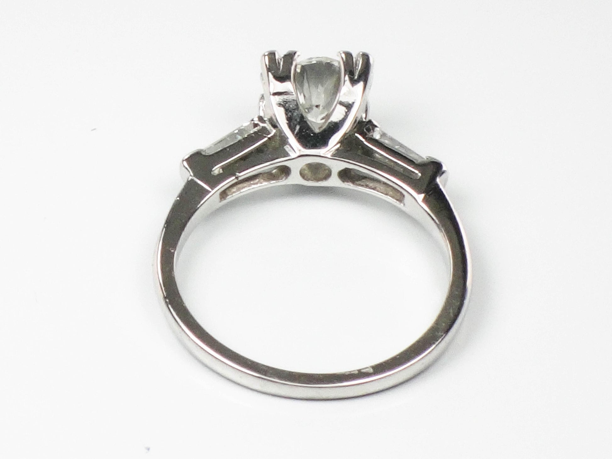 Vintage 14k White Gold Diamond Engagement Ring with Baguettes, Size 6