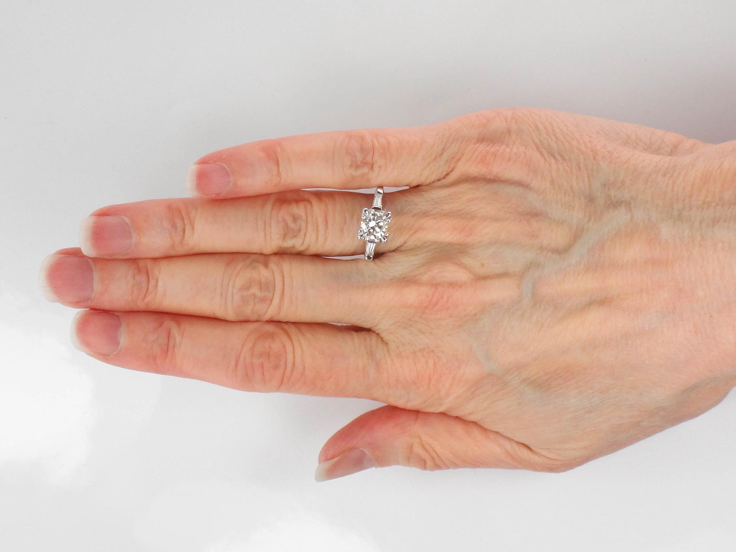 Vintage 14k White Gold Diamond Engagement Ring with Baguettes, Size 6