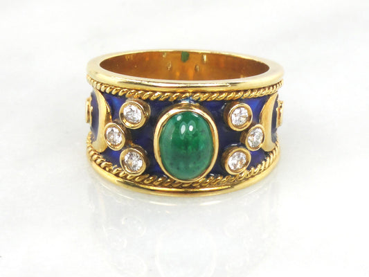 Vintage 18k Yellow Gold Natural Emerald and Diamond Ring