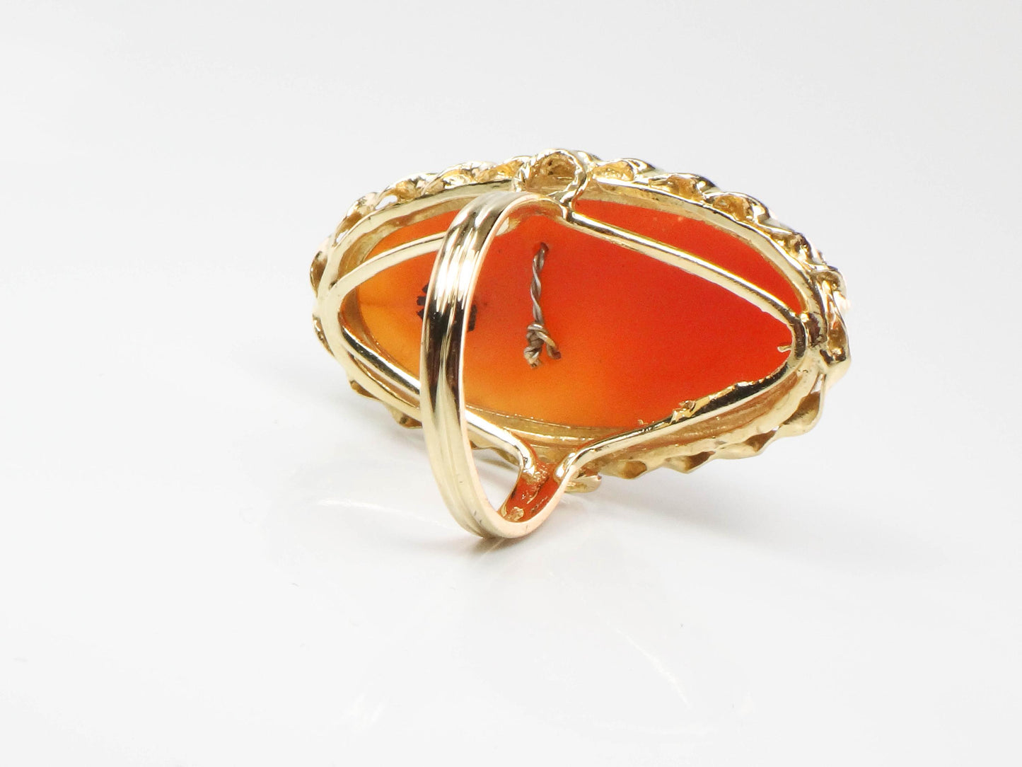 Vintage Large 14k Yellow Gold Cameo Diamond Ring, Shell Cameo with Diamond Necklace Ring, Size 6.75