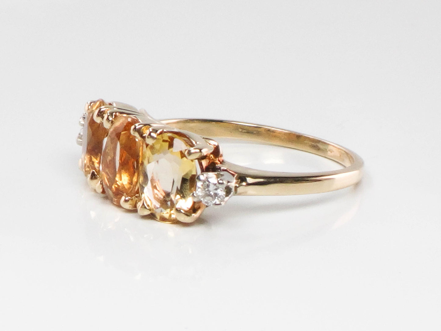 Vintage 14k Gold Golden Topaz Diamond Ring - November Birthstone, Size 6