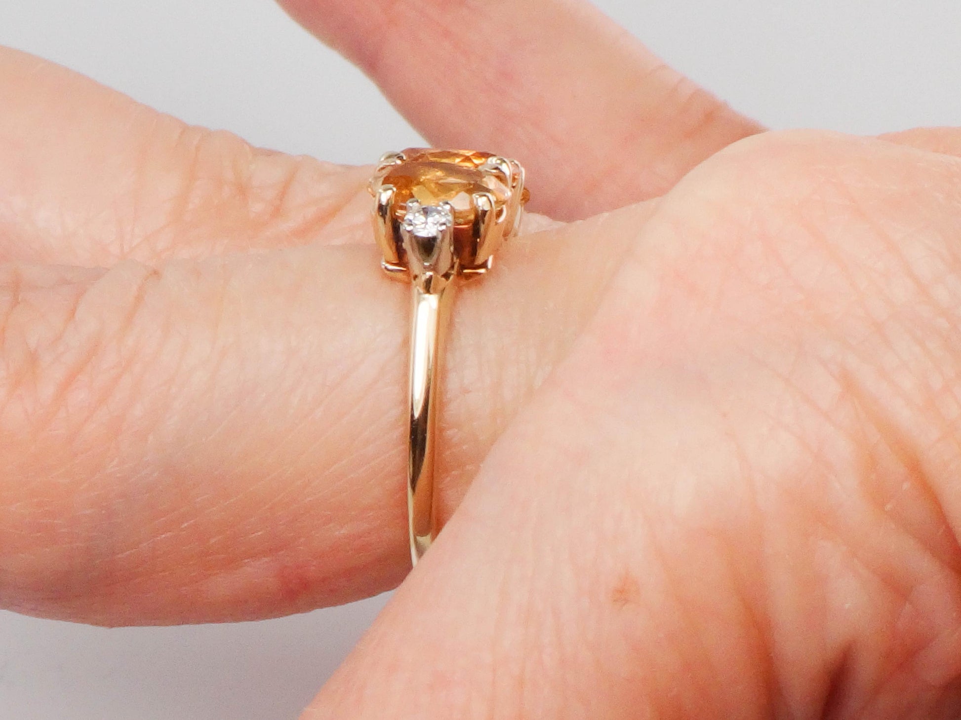 Vintage 14k Gold Golden Topaz Diamond Ring - November Birthstone, Size 6