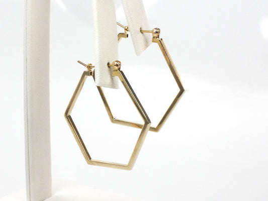 Vintage 14k Yellow Gold Octagon Hoop Earrings, 1 3/8&quot; Gold Hoops