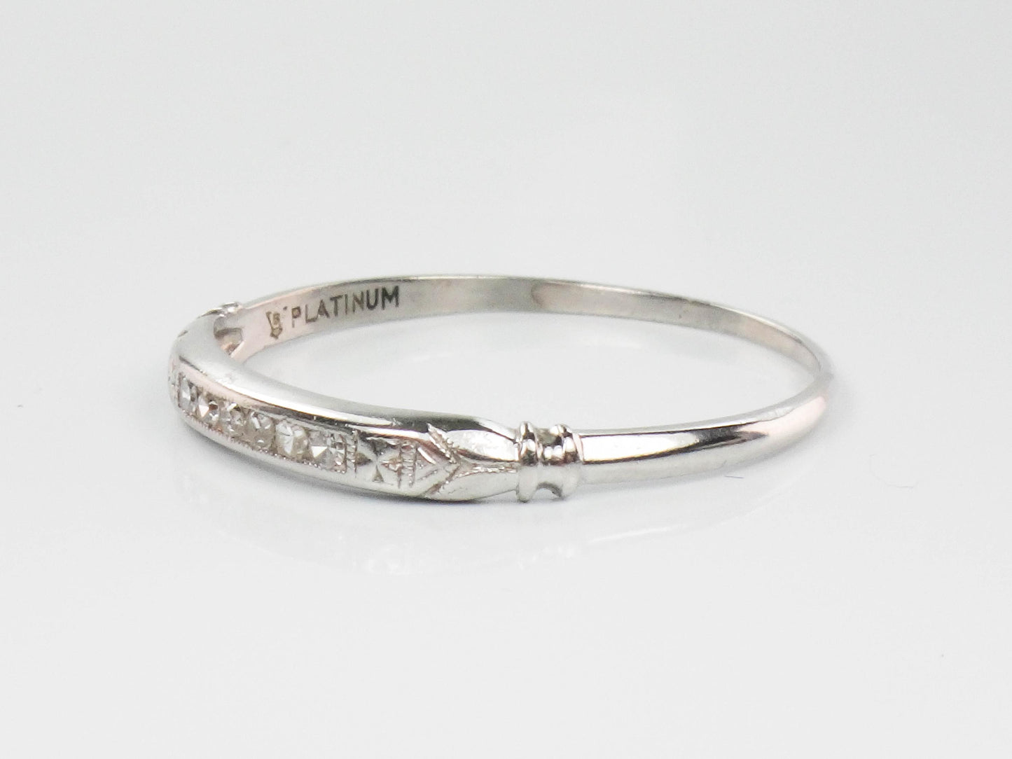 Vintage Platinum Diamond Wedding Band - 1930s Thin Stacking Ring Size 11.75