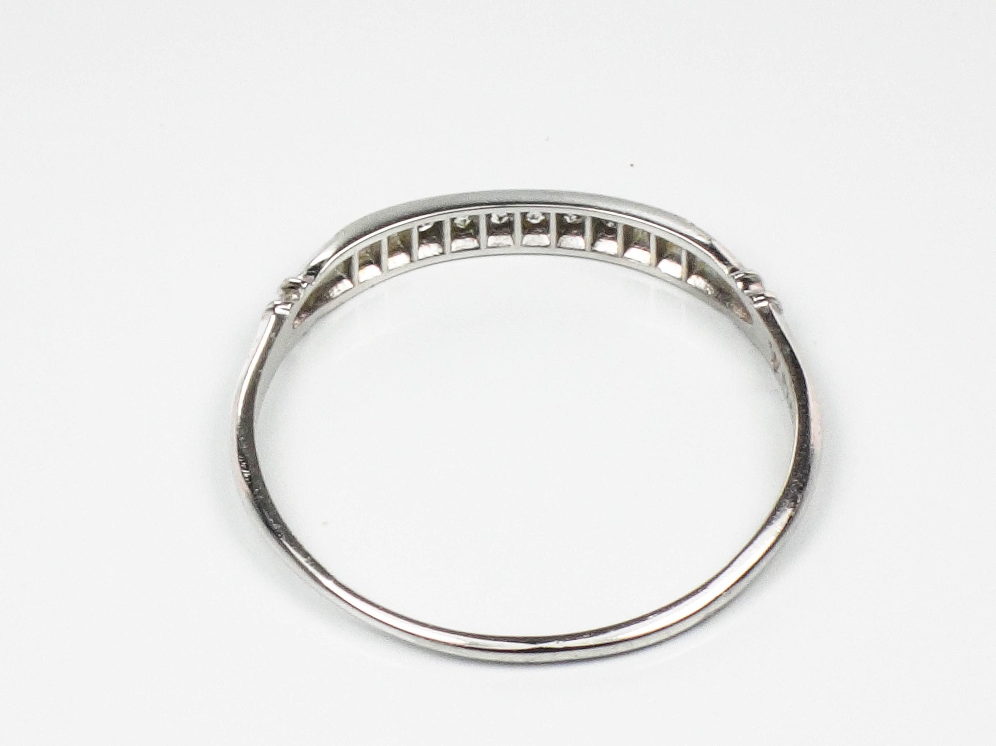 Vintage Platinum Diamond Wedding Band - 1930s Thin Stacking Ring Size 11.75