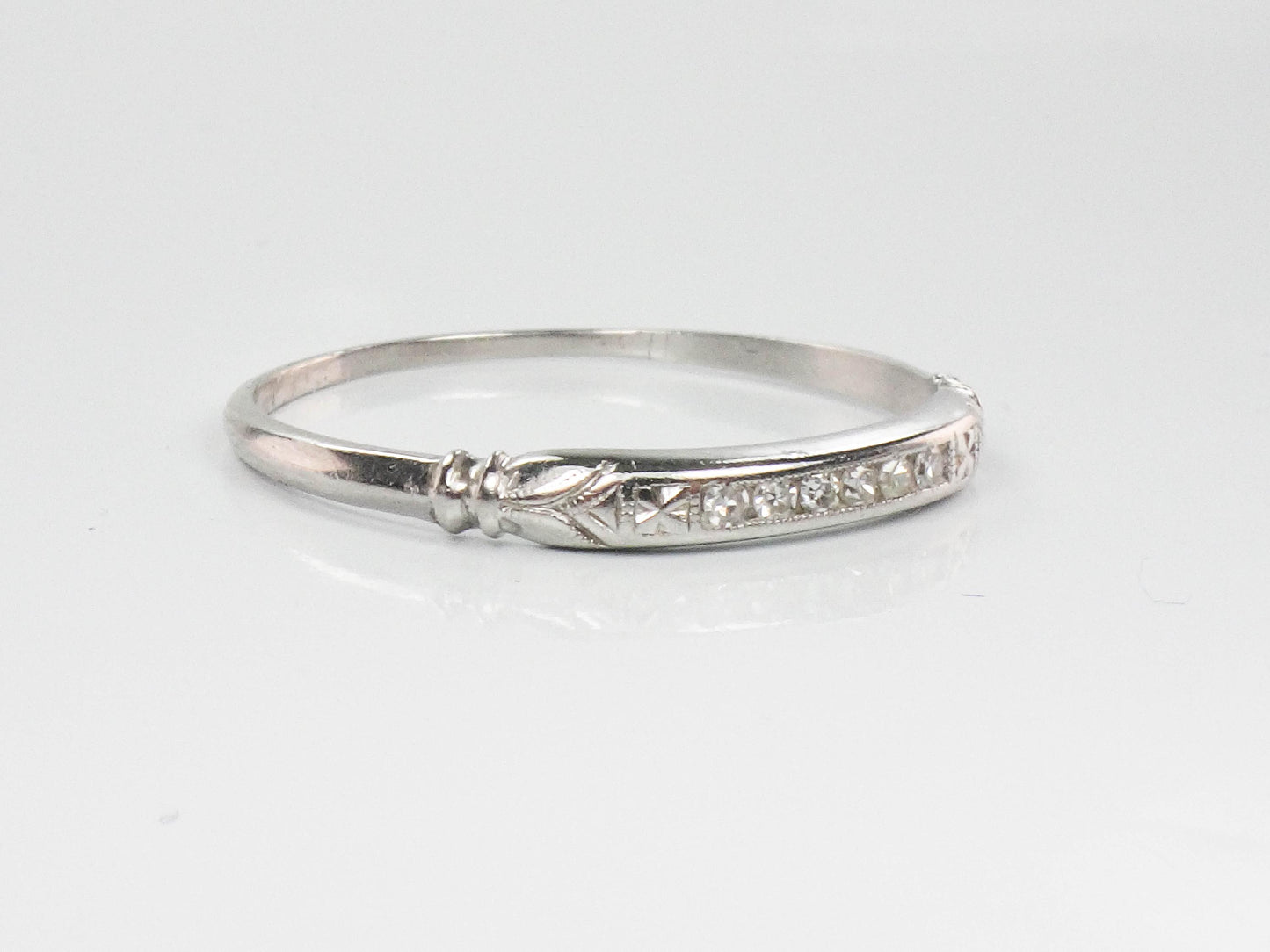 Vintage Platinum Diamond Wedding Band - 1930s Thin Stacking Ring Size 11.75