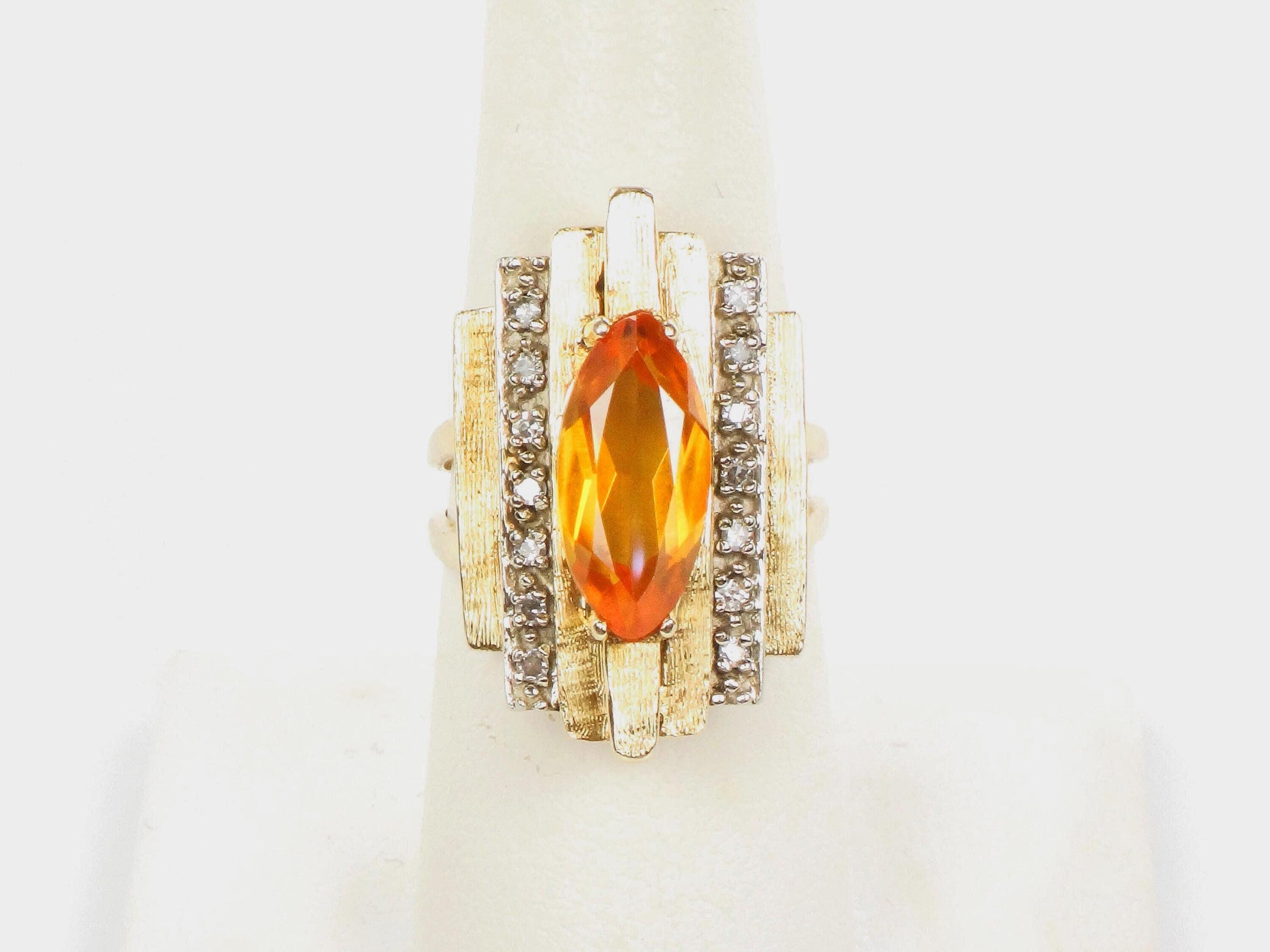 Vintage 14k Marquise Cut Yellow Sapphire and Diamond Ring - Modern Style Ring - Size 7.25