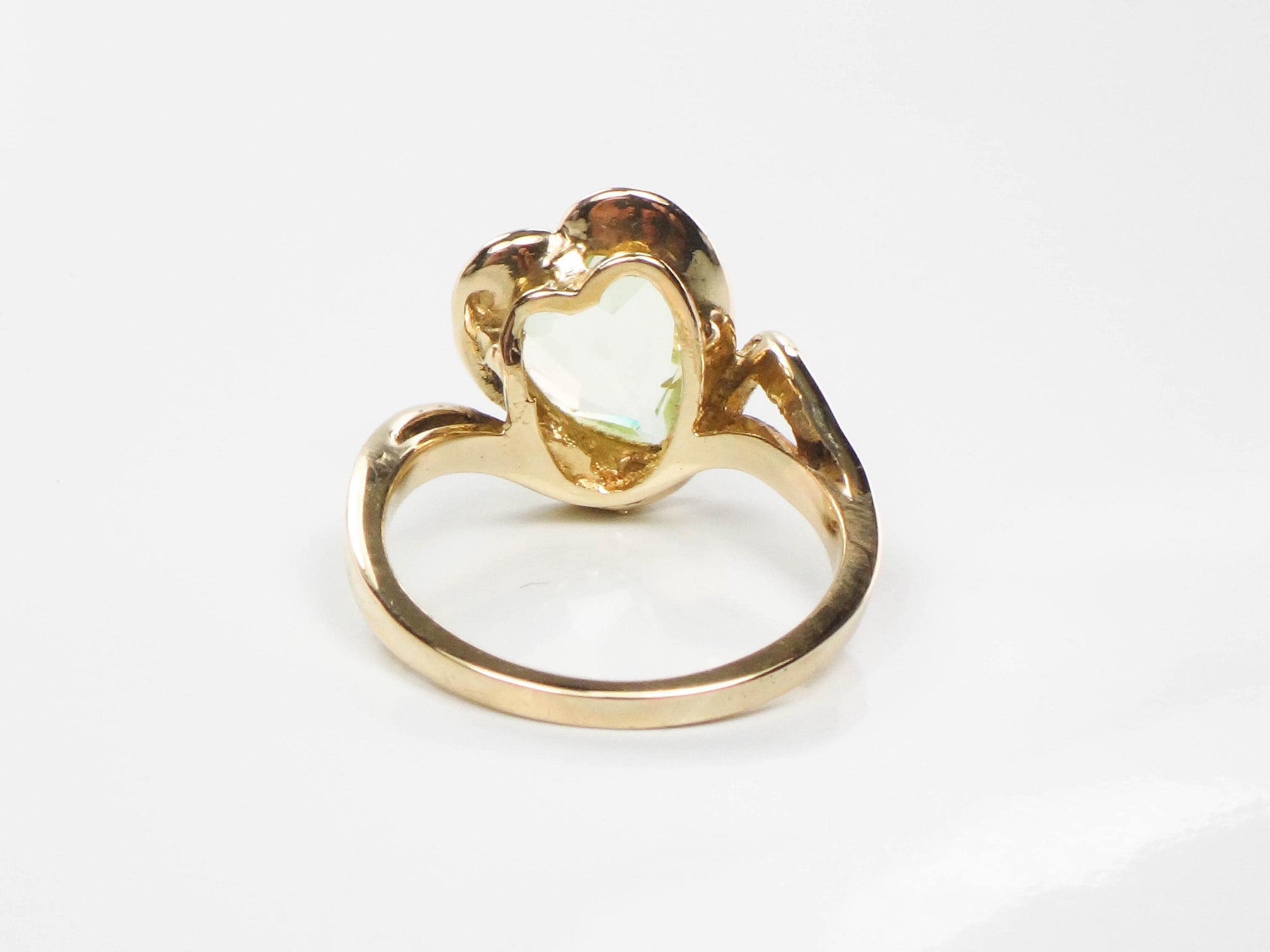 Vintage 14k Yellow Gold Green Spinel Heart Ring, August Birthstone Ring, Size 5.75