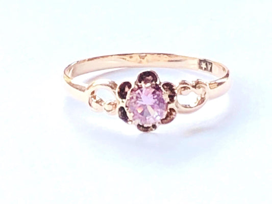 Vintage 10k Yellow Gold Pink Sapphire Ring, Lab Created Sapphire Solitaire Ring Size 6 1/2