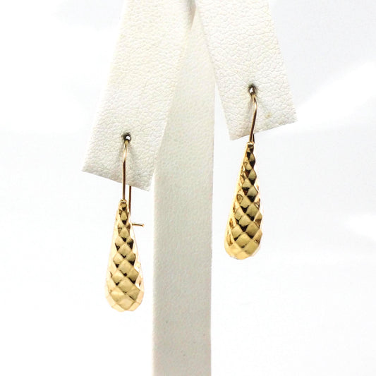 Vintage 14k Yellow Gold Teardrop Dangle Earrings, Lightweight Solid Gold Earrings