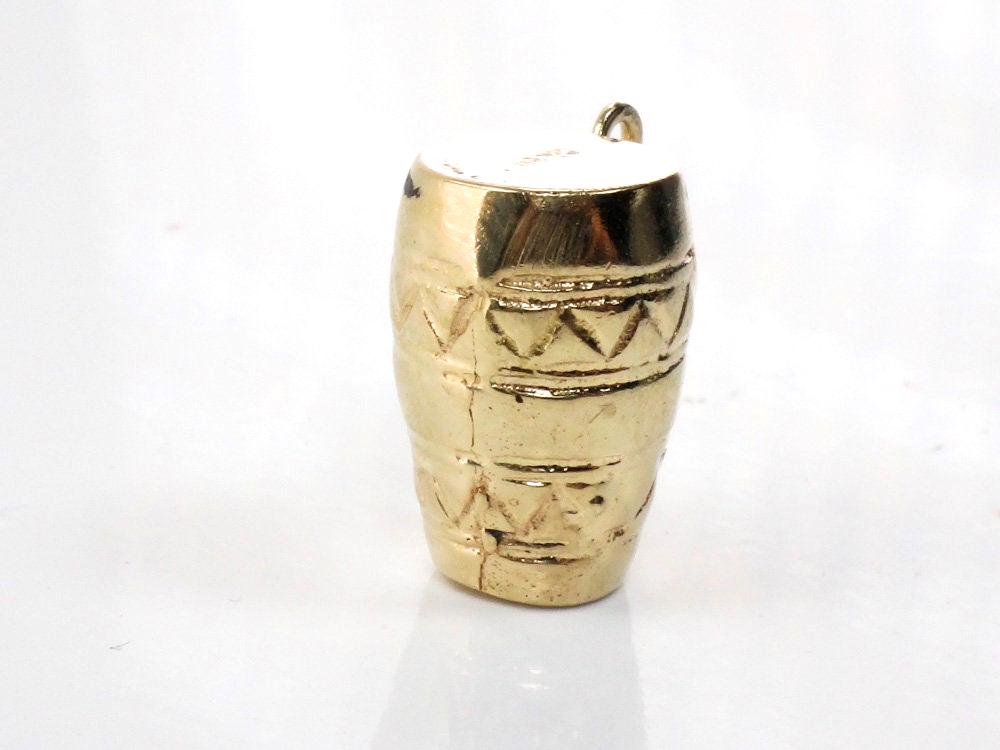 Vintage 14k Gold Bongo Drum Charm, Yellow Gold Musical Instrument Pendant