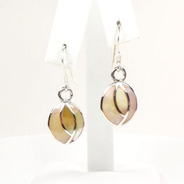 Vintage Sterling Silver Mother of Pearl Dangle Earrings