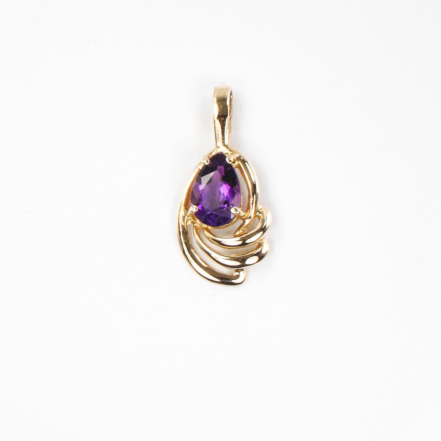 Vintage 14k Yellow Gold Amethyst Teardrop Pendant: February Birthstone