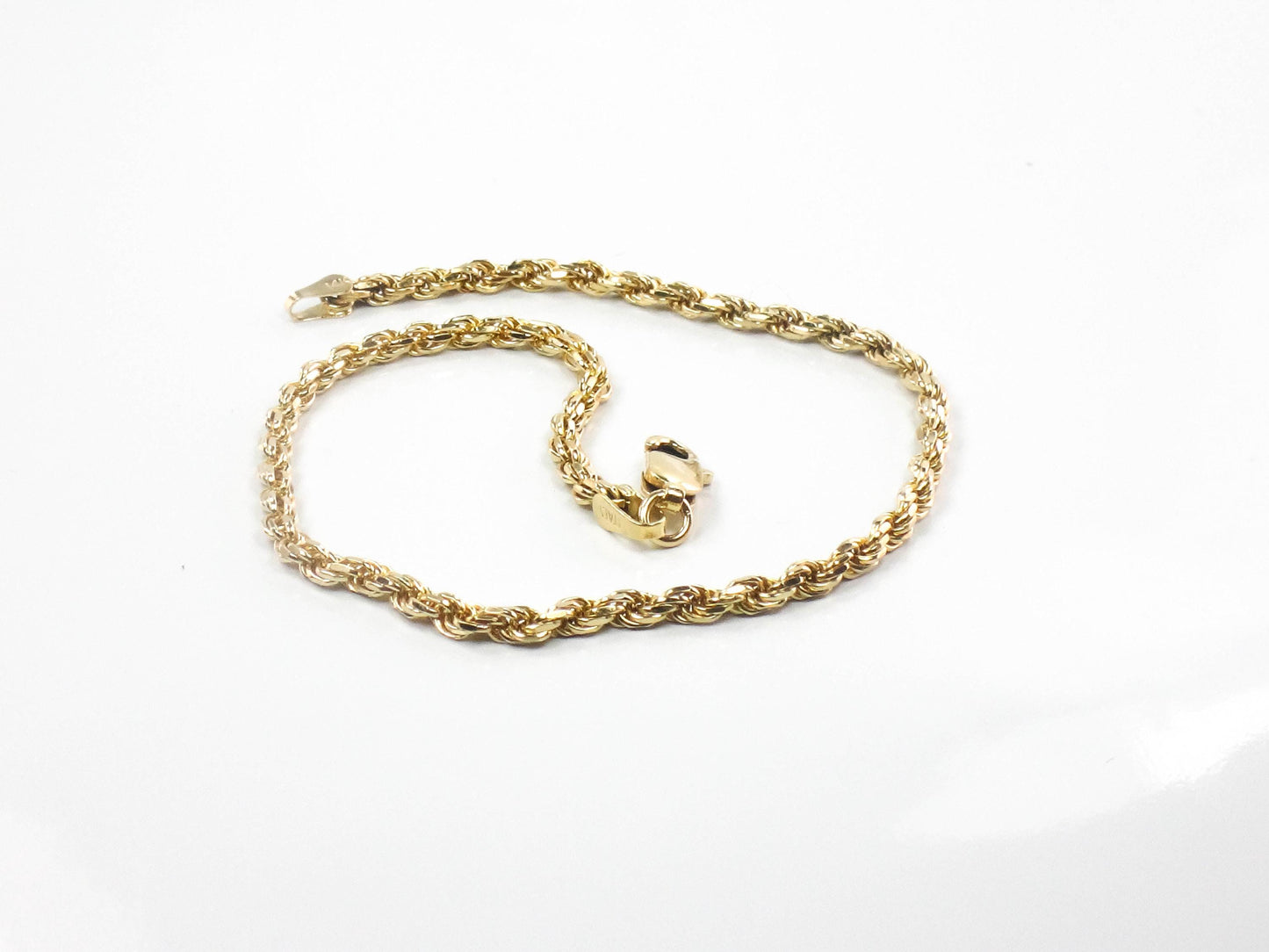 Vintage Solid 14k Yellow Gold Diamond Cut Rope Bracelet 8"