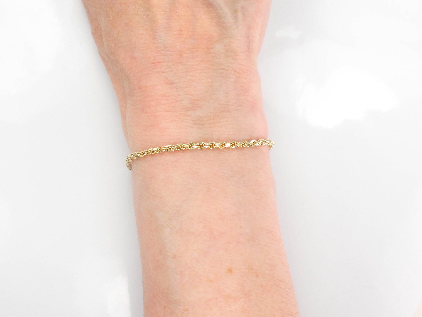 Vintage Solid 14k Yellow Gold Diamond Cut Rope Bracelet 8"