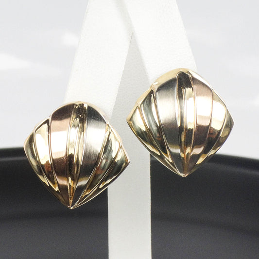 Vintage Large 14k Tri Color Gold Earrings with Omega Backs - Italian Gold Earrings