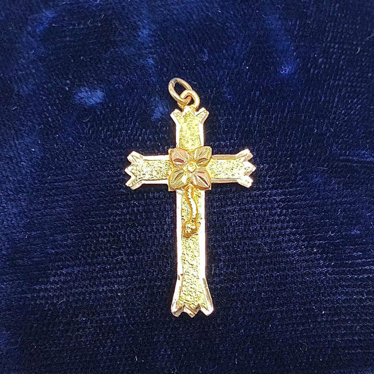 Vintage Black Hills Gold 10k Yellow and Rose Gold Floral Cross - Religious Jewelry