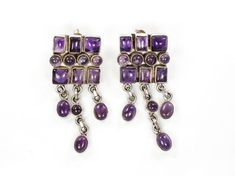 Vintage Sterling Silver Amethyst Dangle Earrings: February Birthstone