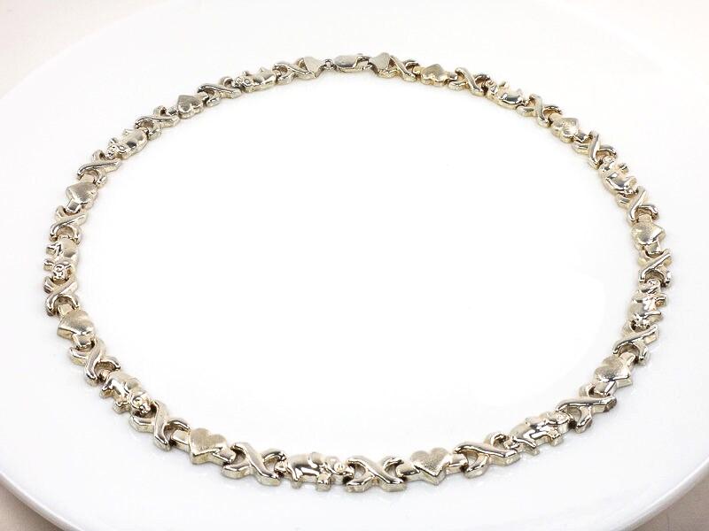 Vintage Sterling Silver Elephant Hearts XO Necklace: Good Luck, 17"