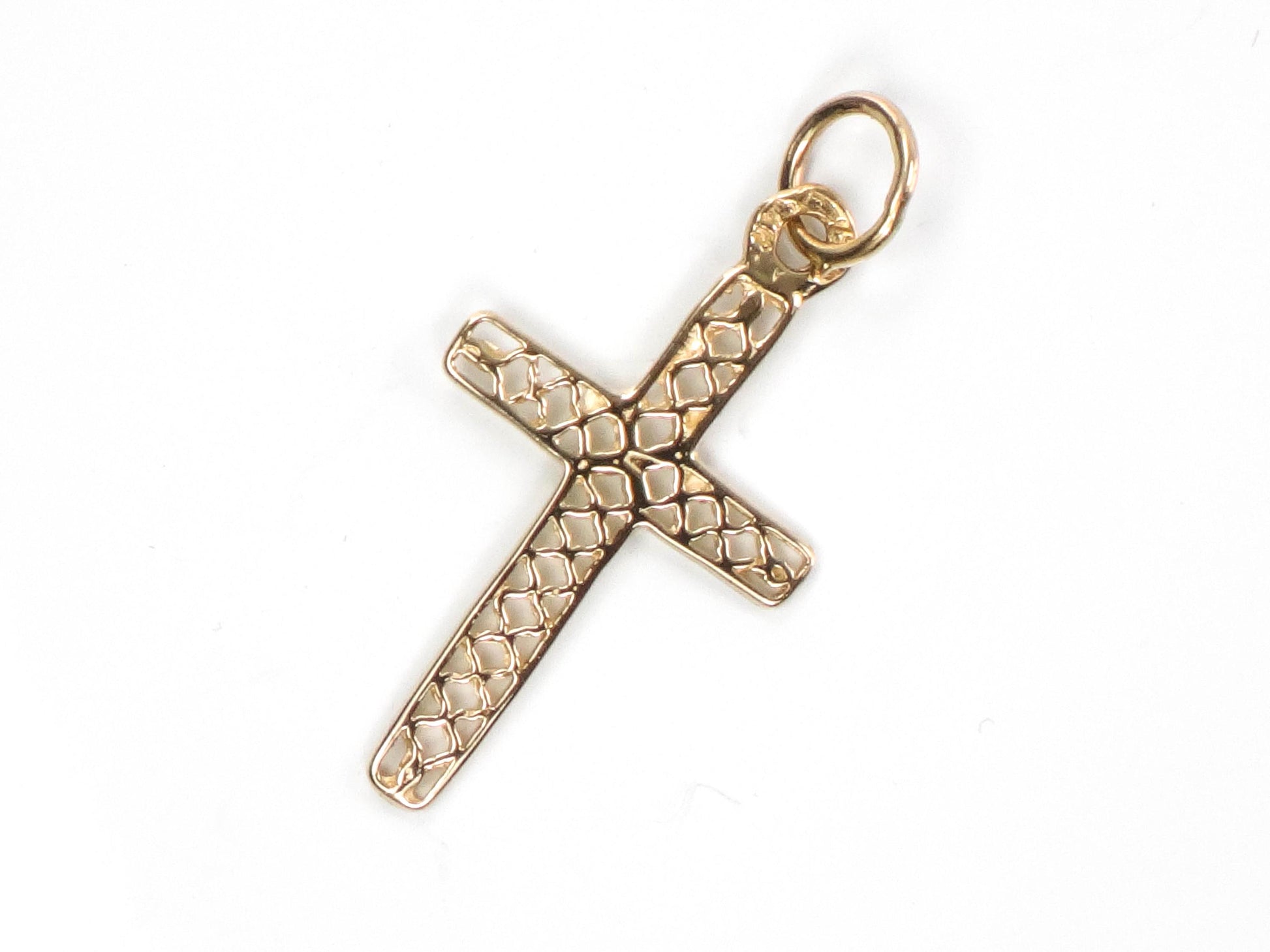 Solid 14k Yellow Gold Cross Pendant - Vintage Filigree Openwork Christian Religious Jewelry