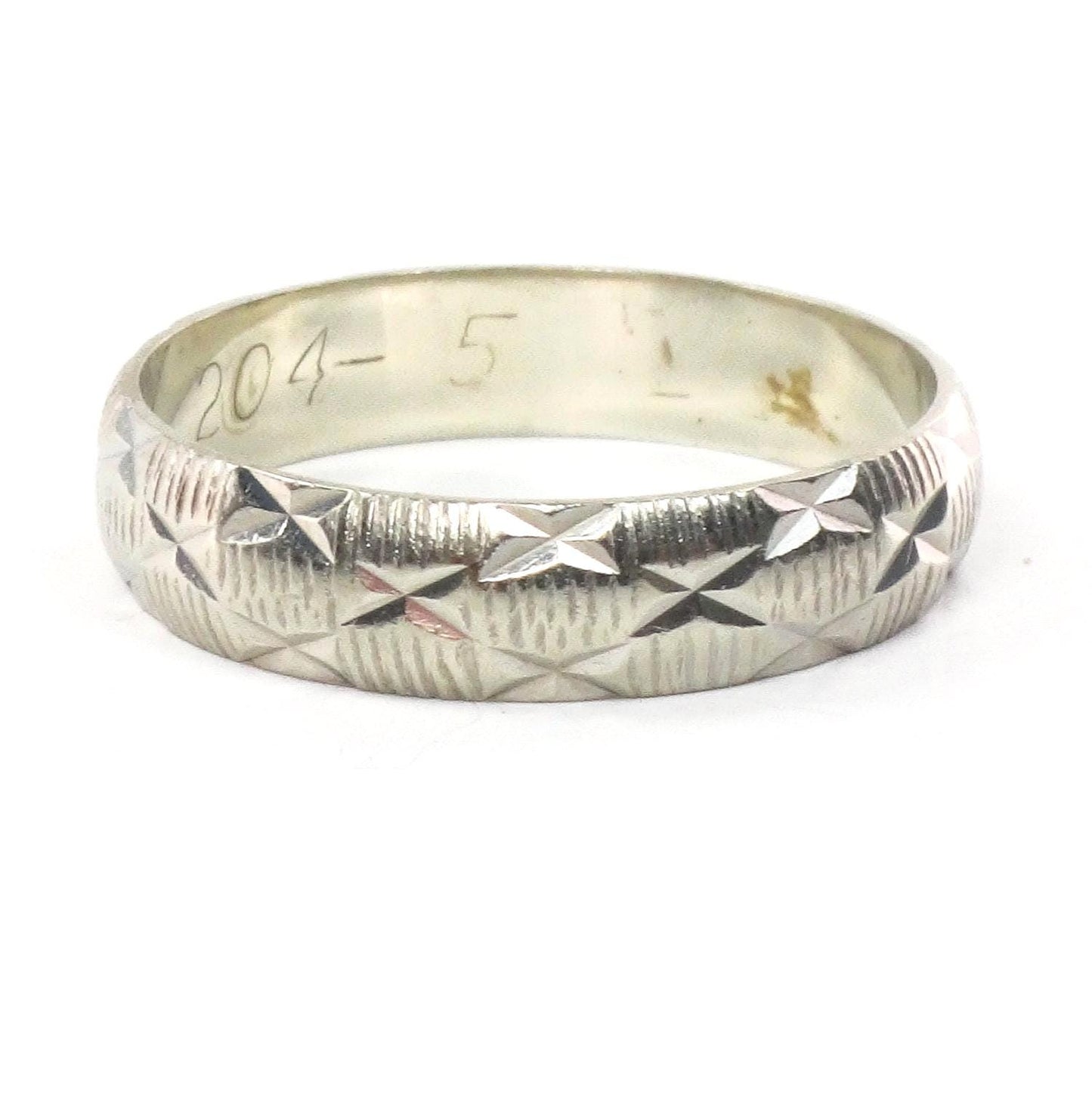 Vintage 18k White Gold Engraved Wedding Band - London Hallmarks, Size 8, 1970s