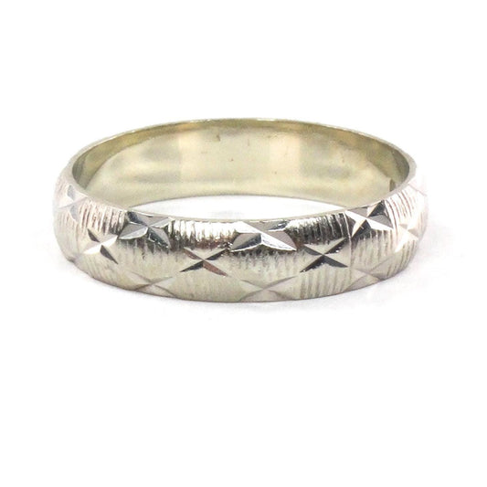 Vintage 18k White Gold Engraved Wedding Band - London Hallmarks, Size 8, 1970s