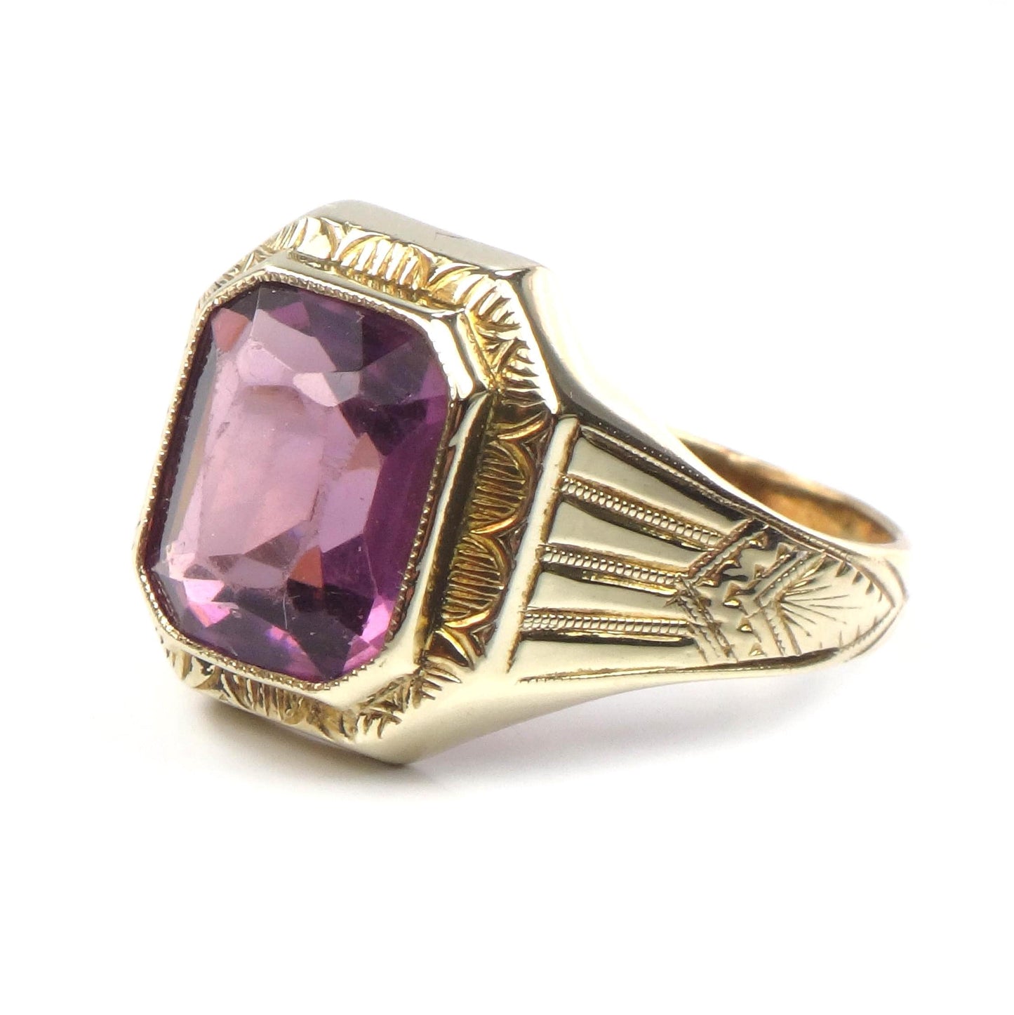 Vintage Art Deco 10k Gold Purple Glass Ring - Ostby Barton Size 8.25