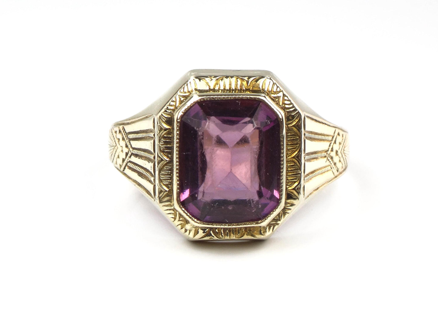 Vintage Art Deco 10k Gold Purple Glass Ring - Ostby Barton Size 8.25
