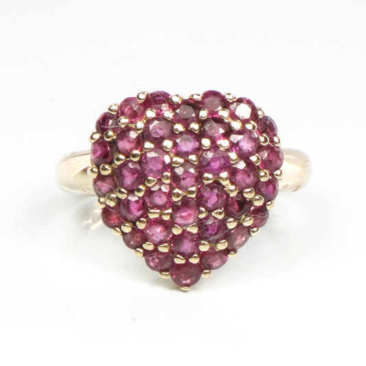 Ruby Heart Cluster Ring - Vintage 14k Yellow Gold Natural Red Gemstones - Size 6 - Circa 1960's Fine Jewelry