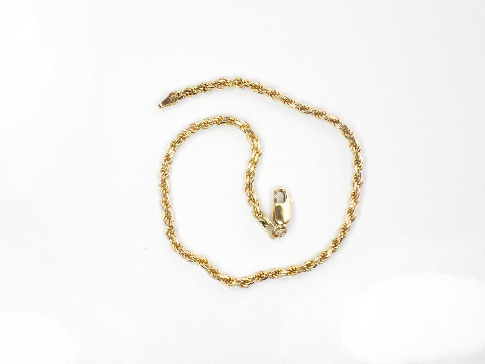 Vintage Solid 14k Yellow Gold Diamond Cut Rope Bracelet 8"