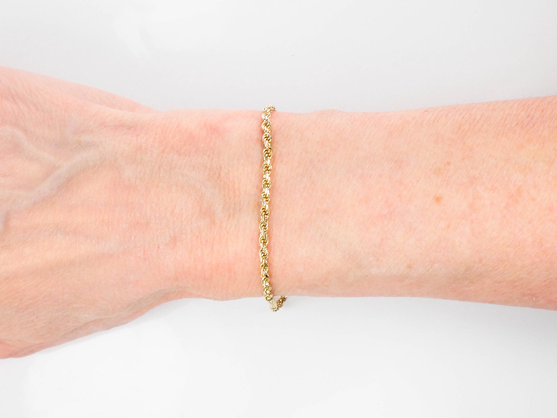 Vintage Solid 14k Yellow Gold Diamond Cut Rope Bracelet 8"