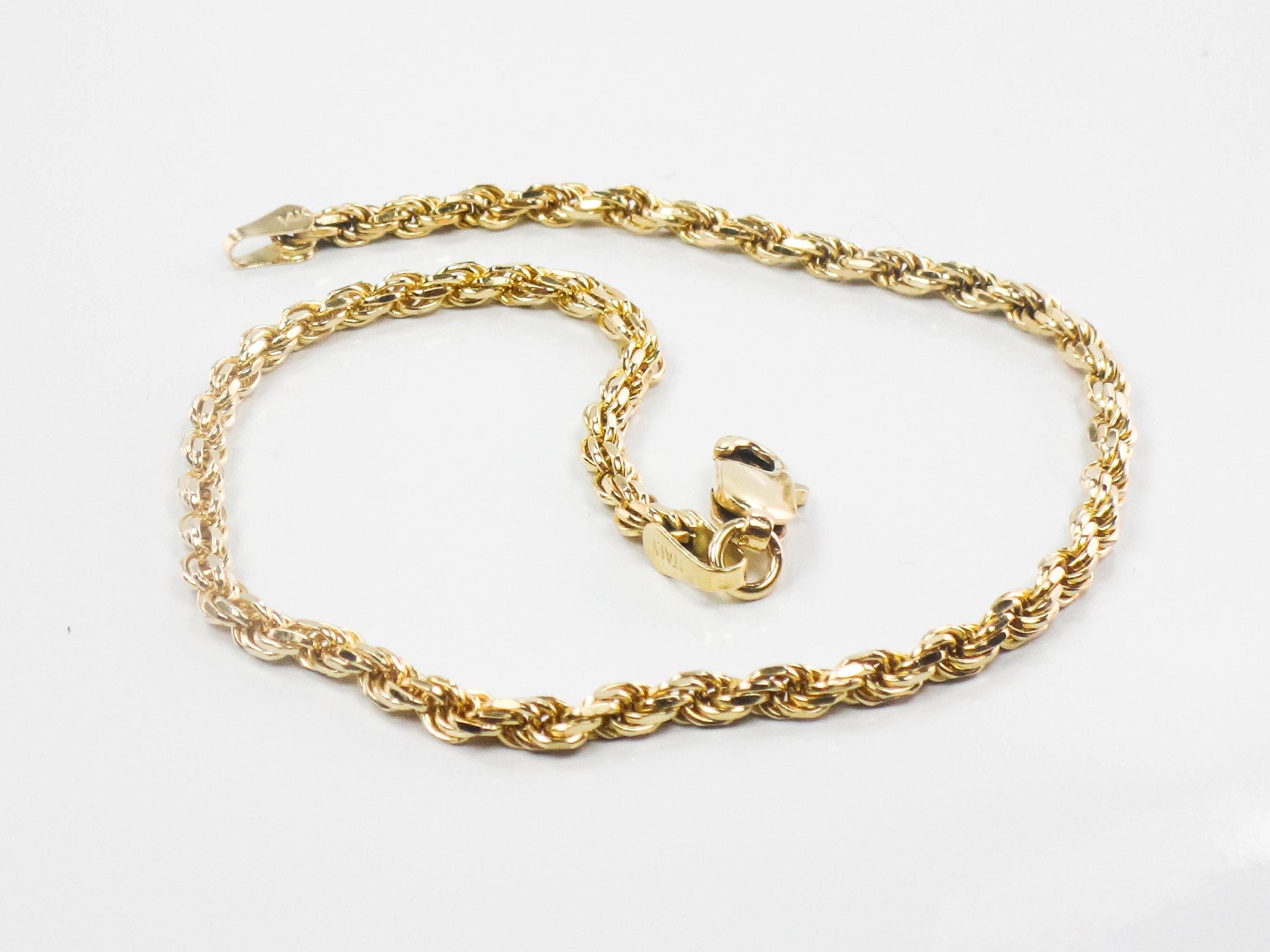 Vintage Solid 14k Yellow Gold Diamond Cut Rope Bracelet 8"