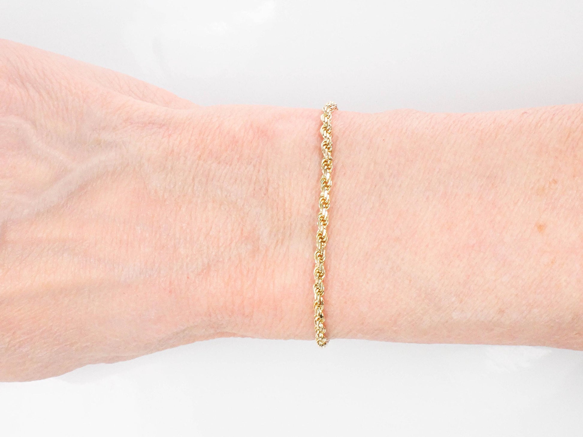 Vintage Solid 14k Yellow Gold Diamond Cut Rope Bracelet 8"